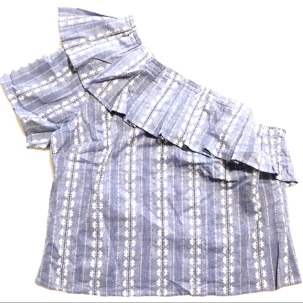 Splendid Ruffle Collar One Shoulder Crop Top.